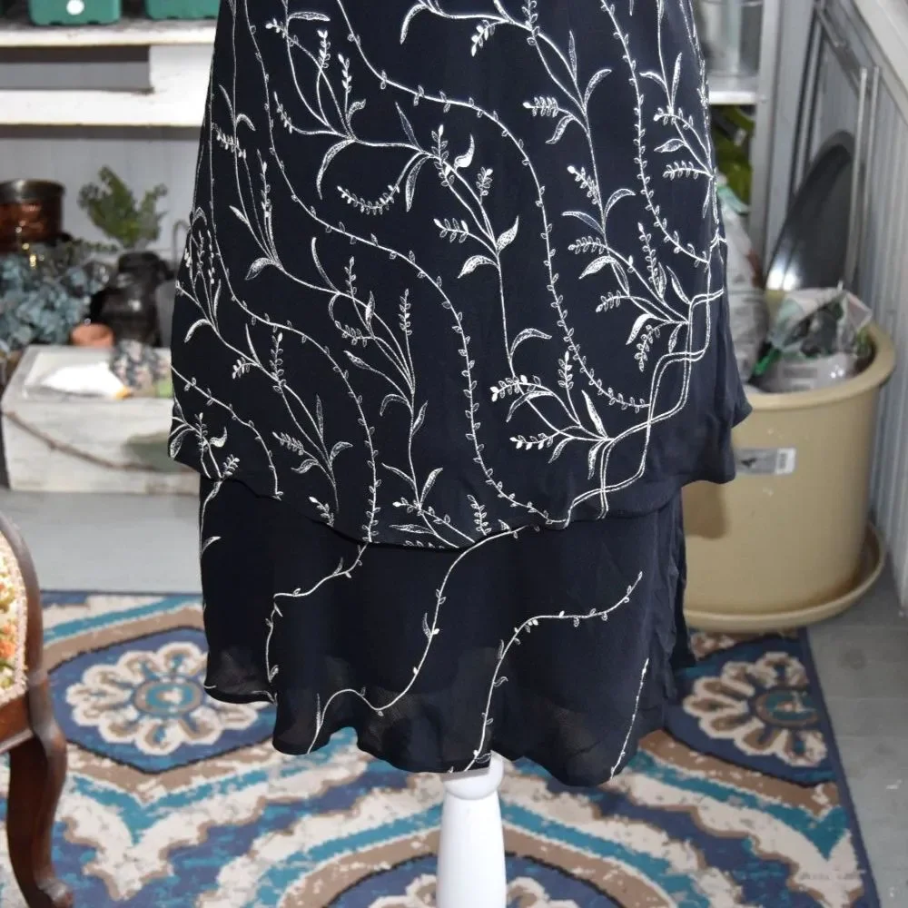 Carole Little 2pc Black Floral Vines Top & Skirt Set Evening USA M-L